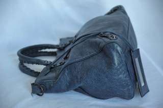 BALENCIAGA Navy Motorcycle Shoulder Bag Messenger Handbag Purse AGNEAU 