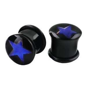   Mood Thermal Star Design Black Saddle Shape Acrylic Ear Plugs   9/16