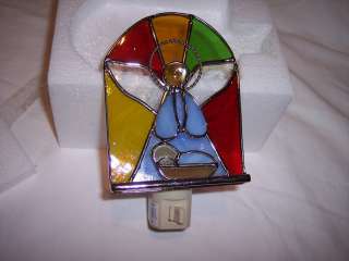 Night Light, Stained Glass Angel with Manger  
