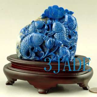 Natural Lapis Lazuli Carving/Sculpture: Lotus Fish  