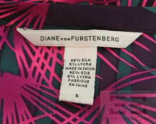 DVF Diane Von Furstenberg Fuchsia & Green Silk Sleeveless Tie Front 