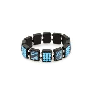  Zebra Blue Bling Wood Stretch Bracelet Jewelry