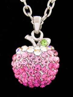   Gorgeous 3D Apple Twinkling Pink Crystal Cute Fruit Chain Necklace New