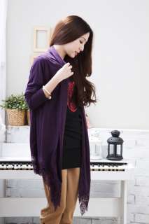   women long sleeve jacket style lace hem 2 way long top JB6031  