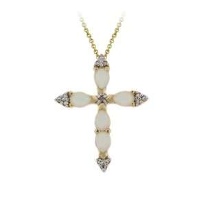 18k Gold Plated Sterling Silver Created Opal and Diamond Accent Cross 