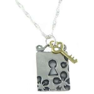  Sterling Silver Lock and Key Charm with Gold Filled Accent Necklace 
