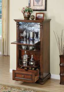 Brown finish wood Wine rack bar cabinet with revolving bottle storage 