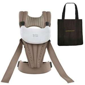   Organic Baby Carrier in Tan with a Black Non Organic Tote Carry Bag