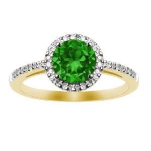   May Birthstone, Lab Created Emerald and Diamond Ring, Size 7: Jewelry