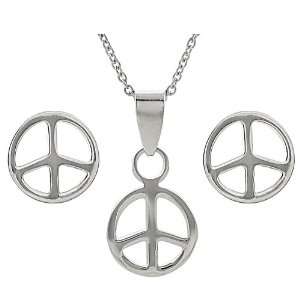    Sterling Silver Peace Sign Necklace and Earring Set: Jewelry