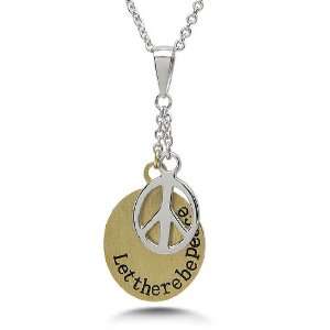   Two Tone Dangling Sterling Silver Peace Sign Necklace: Jewelry