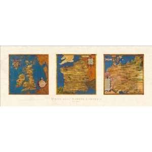 Map U.K. France Germany Triptych Poster Print 