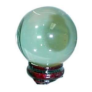 Pure Quartz Crystal Ball with Wood Stand   Green 8 Cm   Beautiful As 