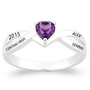   Silver Heart Birthstone Class Ring   Personalized Jewelry: Jewelry