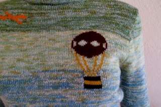 Vintage 70s RARE Intarsia Knit Sweater Novelty AIR BALLOON Sweater 