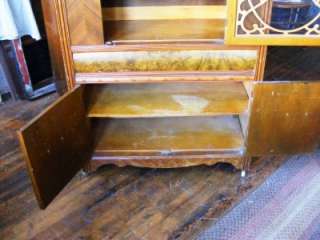 1940s Art Deco Waterfall China Cabinet Wood Wooden Gingerbread Trim 