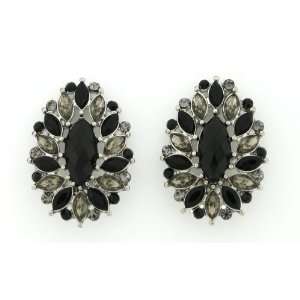   Black Onyx and Light Gray Austrian Crystals Clip on Earrings Jewelry
