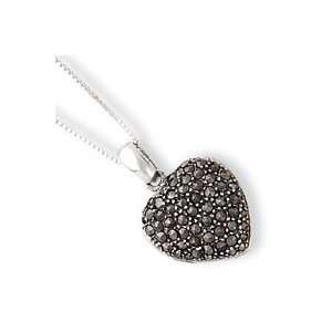 Sterling Silver Marcasite Heart Locket With Chain   18 Inch   Spring 
