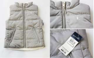 Ralph Lauren POLO Kids Vest Winter Snow Puffer Grey Unisex Size 5 New 