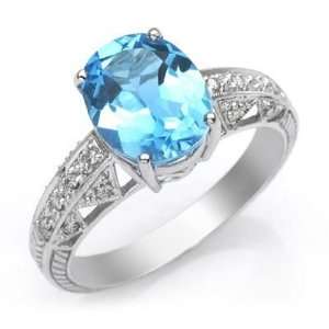   Gold Estate Style Oval Blue Topaz and Diamond Ring Size 6.5 Jewelry