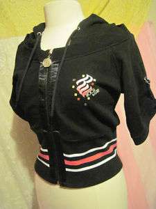 Black Pink Cotton Satin Embroidery Jacket Roca Wear L  