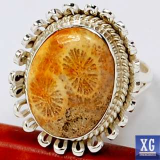 SR50637 FOSSIL CORAL 925 STERLING SILVER RING JEWELRY s.6.5  