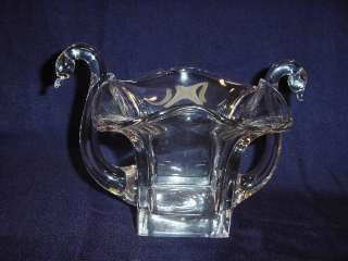 1920s ART DECO Hand Blown Crystal Glass Double Swan Square Vase 