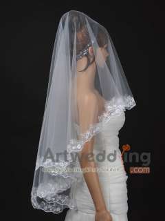 1T White/Ivory Embroidery Wedding Bridal Veil With Pearl 67 (TS110031 