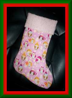 Handmade Christmas Stocking ~ Owls on Pink  