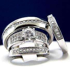 His Her Men Women Stainless Steel Brass Engagement Wedding 0.84 ct 
