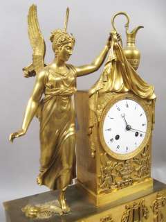  French Early 19c Bronze Dore Empire Ornate Mantle Clock w Angel  