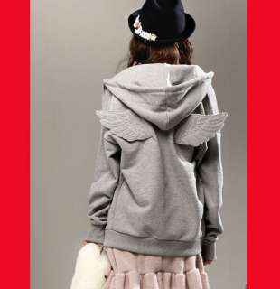 2Color Zip Korea Style Cute AngelWing Hoodie jacket Coat Black Grey 