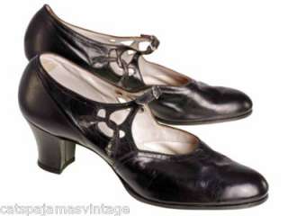  Black Mary Jane Leather Shoes NIB 1920 Details Sz 8 Brown Bilt  