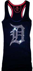 Studded Detroit Tigers D Bling Jersey Tank Top Tee T Shirt LONG SLEEVE 