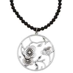 Black Glass Bead Charming Life Japanese Floral Necklace  Overstock 