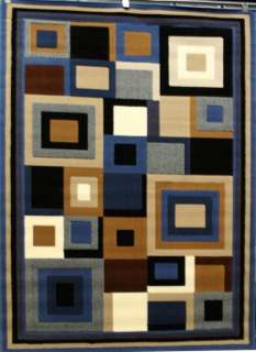 Blue Beige Black Ivory Large Modern Geometric Abstract Area Rug Carpet 