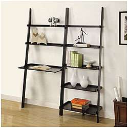 Black 5 tier 2 piece Leaning Ladder Shelf with Laptop Desk Set 