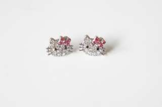 HELLO KITTY WITH SWAROVSKI CRYSTAL EARRINGS PINK BOW  