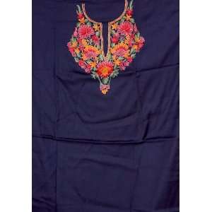 Navy Blue Two Piece Suit from Kashmir with Floral Ari Embroidery by 