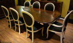 Custom Italian Burled Walnut Dining Table & Chairs Set  
