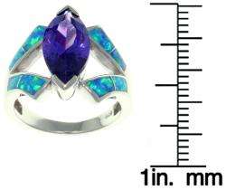 Sterling Silver Cubic Zirconia and Created Opal Marquise Design Ring 
