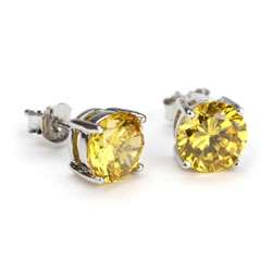 14k White Gold Overlay Canary Diamoness Earrings  