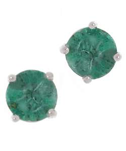 14k White Gold Round Emerald Stud Earrings  Overstock