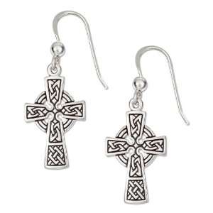   Silver Antiqued Celtic Cross Earrings on French Wires: Jewelry