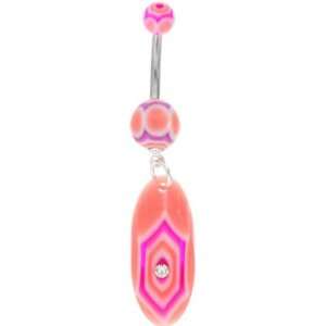  ORANGE Psychedelic UV Dangle Belly Rings: Jewelry