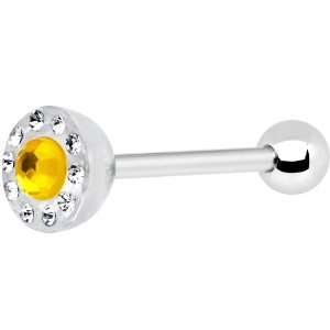  Yellow Acrylic Paved Gem Barbell Tongue Ring: Jewelry