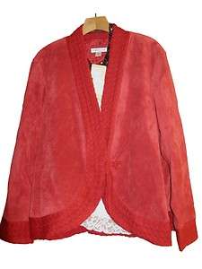 NEW WITH TAG $139 COLDWATER CREEK RED LEATHER SUEDE SWEATER JACKET 