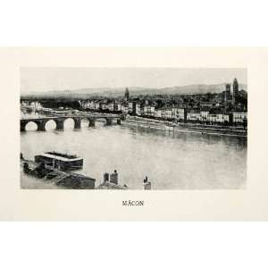  1927 Print Macon Saone River Loire Burgundy France Bridge 