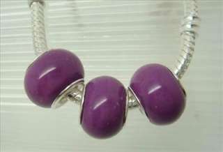 Purple Ceramic / Porcelain Beads European Charms fit Bracelet PDR13 