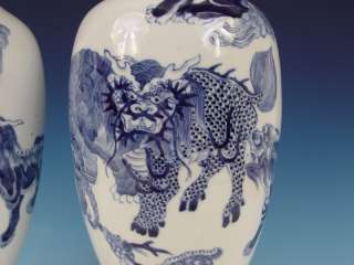   Pair Chinese Porcelain Vases Elephant + Deer 19th C. 16 Inch!  